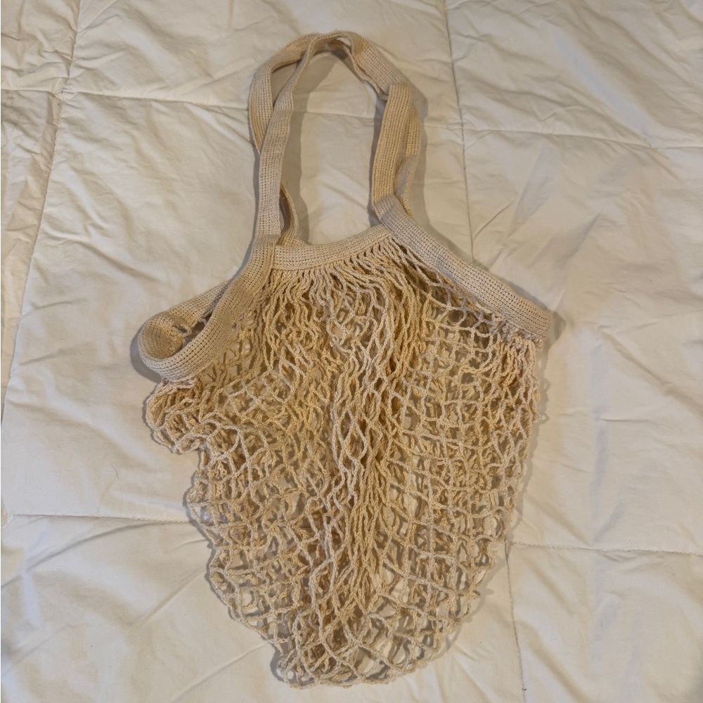 Beige Crochet Net Tote Bag / Reusable Market Bag